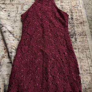 Lulu's Burgundy Floral Lace Midi Dress